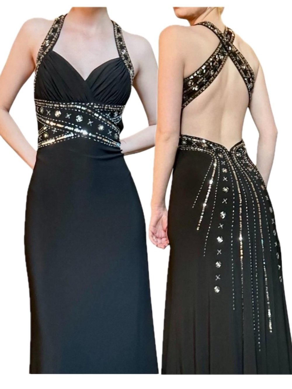 Morgan & Co Party/Evening Sequin's, Lined, Padded, Halter Neck Dress Size 7/8.